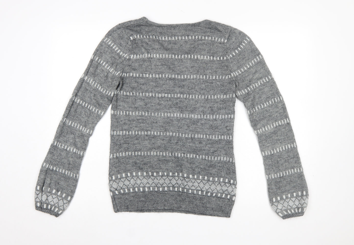 Monsoon Women Grey Wool Blend Fair Isle Long Sleeve Jumper M