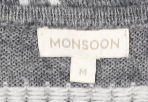 Monsoon Women Grey Wool Blend Fair Isle Long Sleeve Jumper M