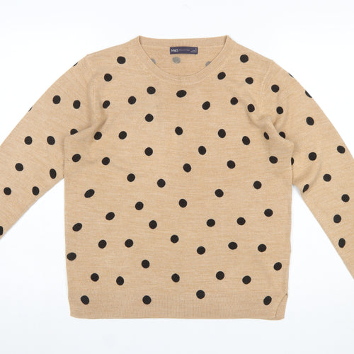Marks and Spencer Women Beige Polka Dot Acrylic Jumper M