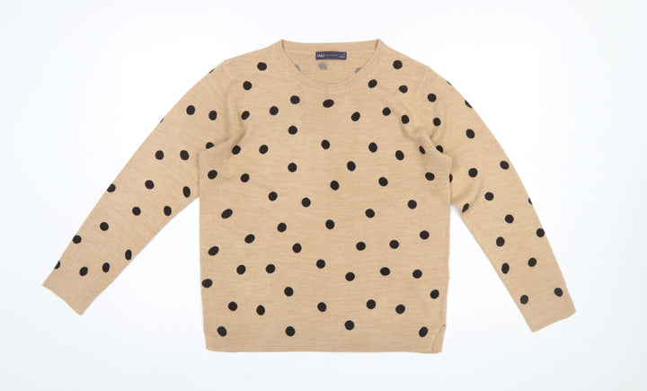 Marks and Spencer Women Beige Polka Dot Acrylic Jumper M
