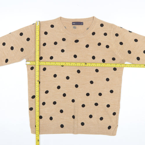 Marks and Spencer Women Beige Polka Dot Acrylic Jumper M