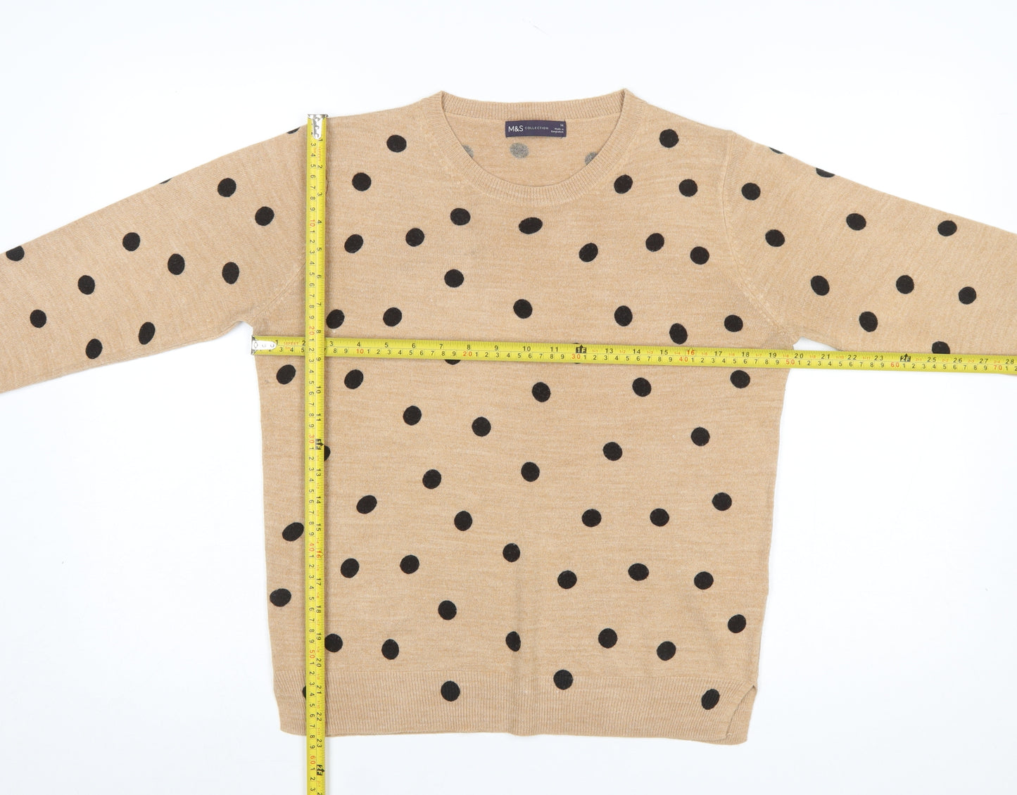 Marks and Spencer Women Beige Polka Dot Acrylic Jumper M