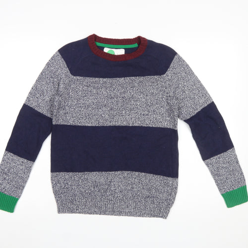 Mini Boden Boys Blue Stripe Wool Blend Jumper 11-12 Years Crew Neck