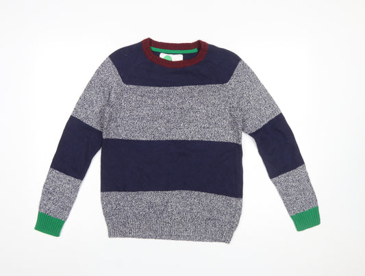 Mini Boden Boys Blue Stripe Wool Blend Jumper 11-12 Years Crew Neck