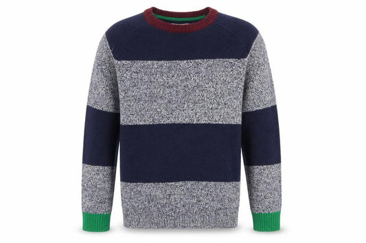 Mini Boden Boys Blue Stripe Wool Blend Jumper 11-12 Years Crew Neck