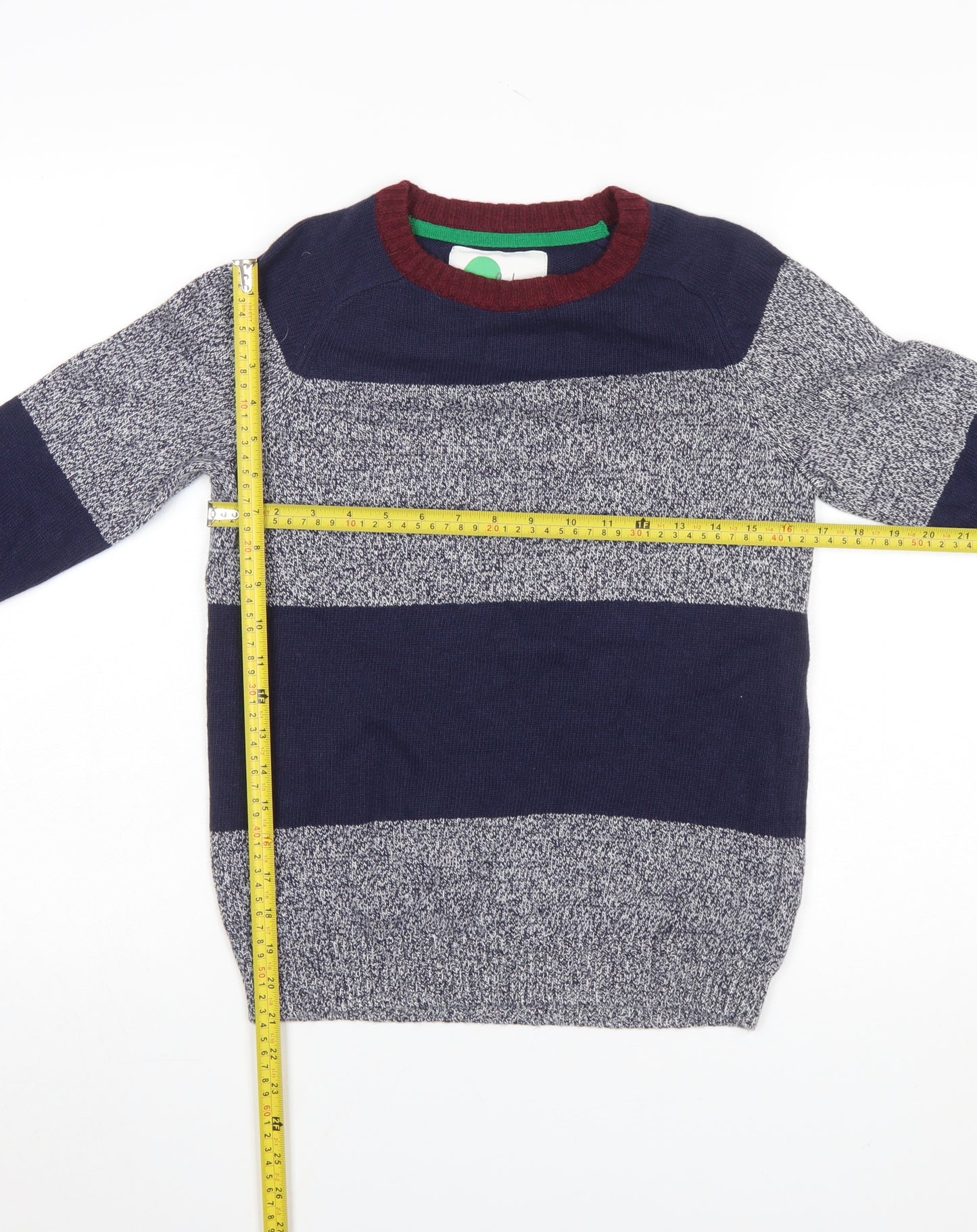 Mini Boden Boys Blue Stripe Wool Blend Jumper 11-12 Years Crew Neck