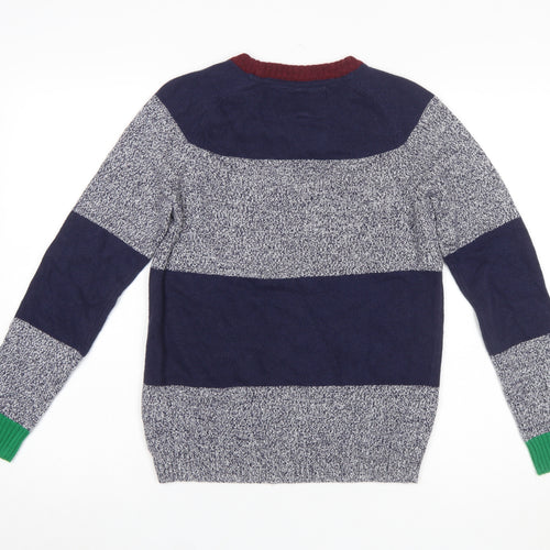 Mini Boden Boys Blue Stripe Wool Blend Jumper 11-12 Years Crew Neck