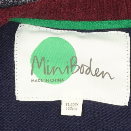 Mini Boden Boys Blue Stripe Wool Blend Jumper 11-12 Years Crew Neck