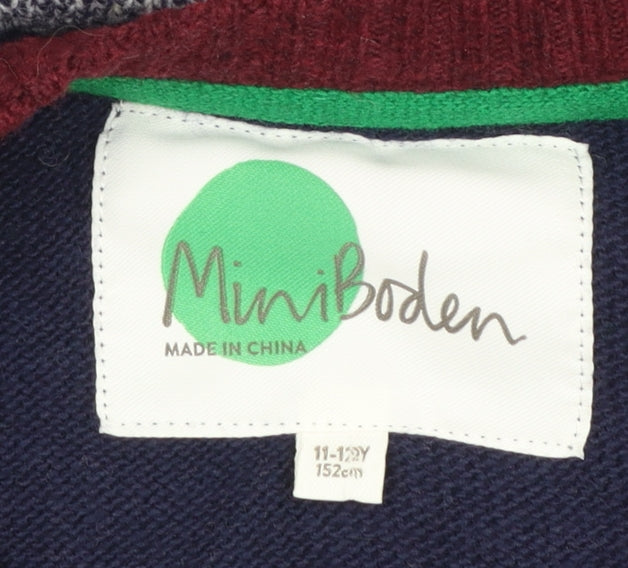 Mini Boden Boys Blue Stripe Wool Blend Jumper 11-12 Years Crew Neck