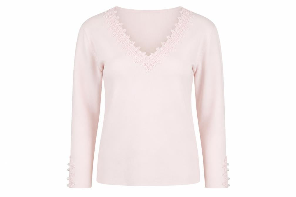 Wallis Women Pink V-Neck Long Sleeve Beaded Jumper Size 12