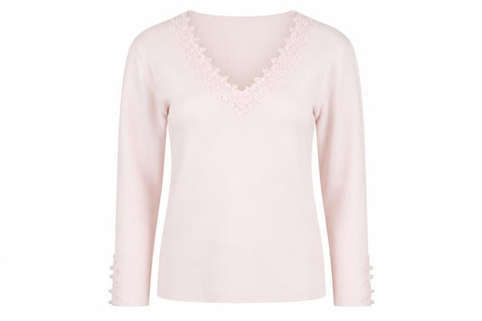 Front view of Wallis Women Pink V-Neck Long Sleeve Beaded Jumper, size 12