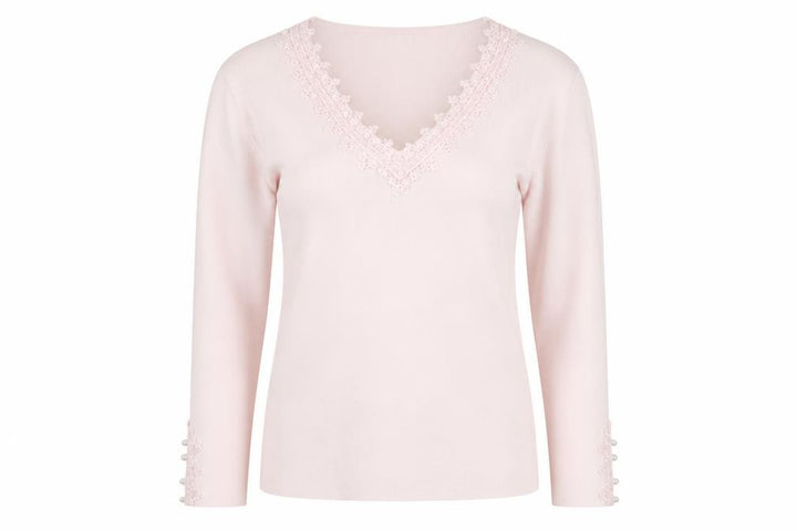 Wallis Women Pink V-Neck Long Sleeve Beaded Jumper Size 12