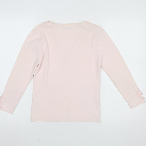 Wallis Women Pink V-Neck Long Sleeve Beaded Jumper Size 12