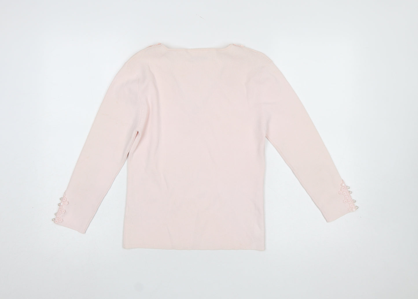Wallis Women Pink V-Neck Long Sleeve Beaded Jumper Size 12