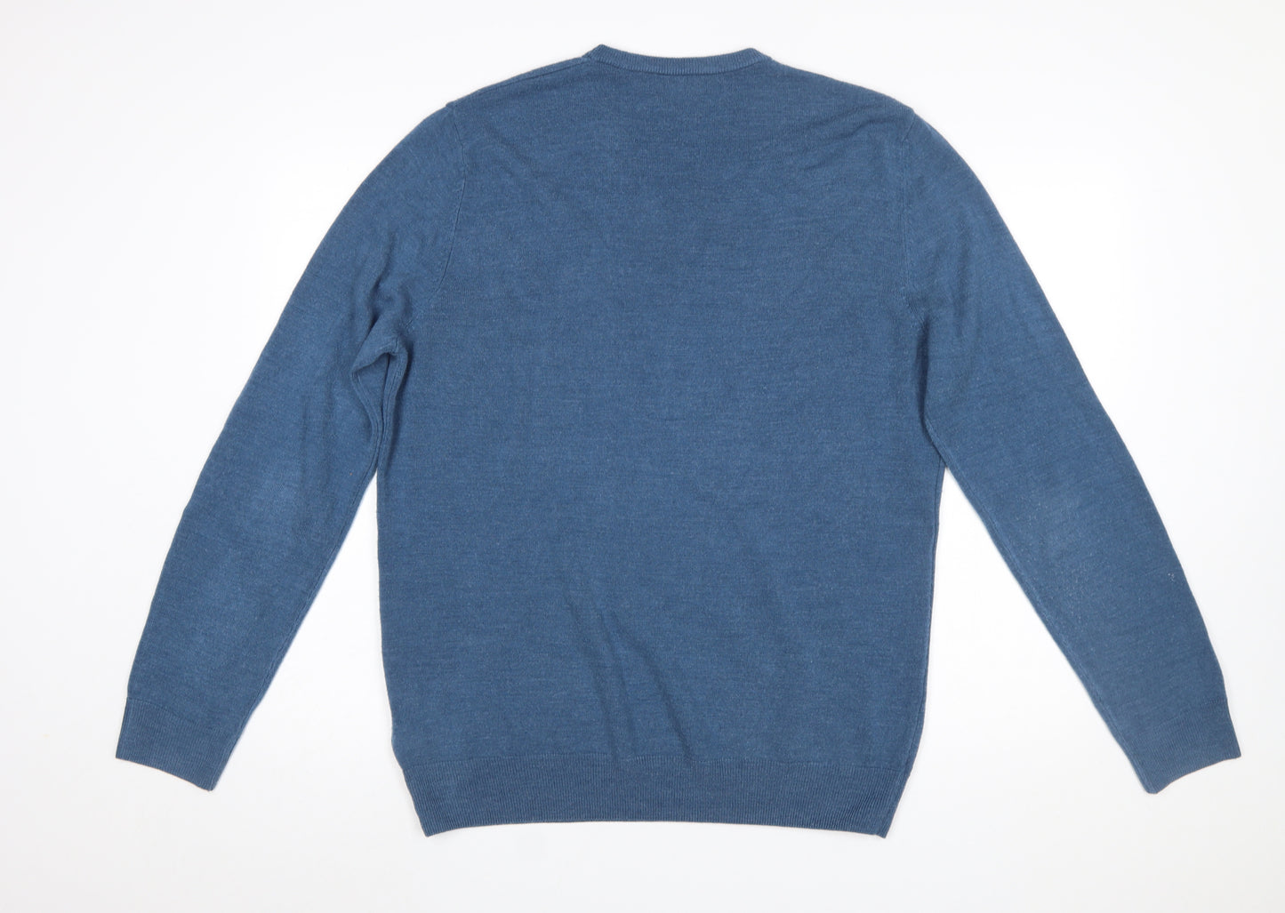 Marks and Spencer Men's Blue V-Neck Acrylic Pullover Jumper L