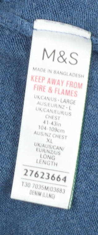 Marks and Spencer Men's Blue V-Neck Acrylic Pullover Jumper L