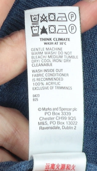 Marks and Spencer Men's Blue V-Neck Acrylic Pullover Jumper L