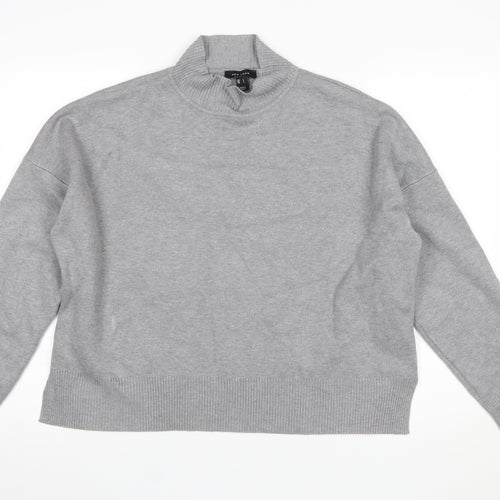 New Look Women Grey Mock Neck Knit Pullover Jumper Size L