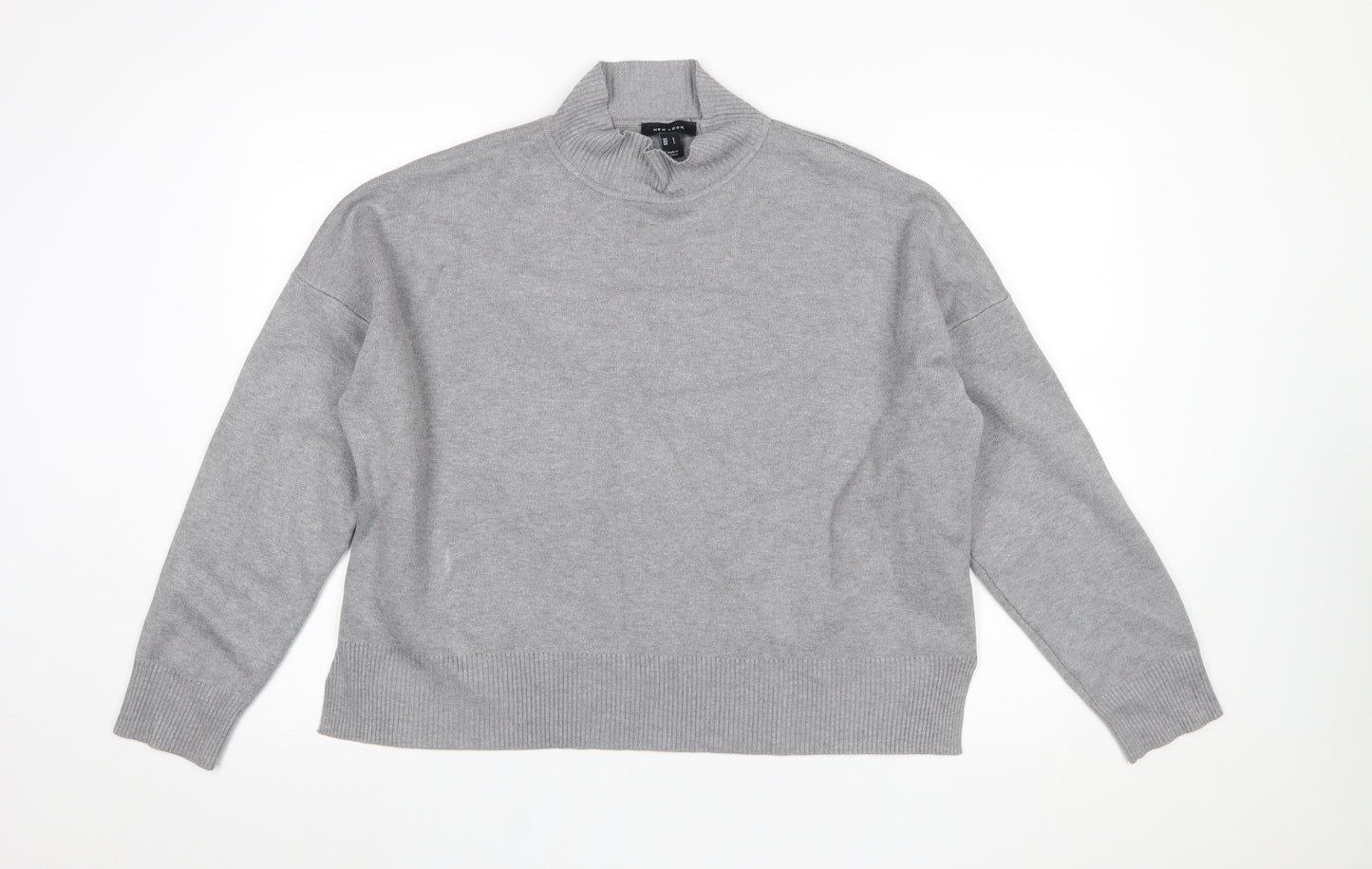 New Look Women Grey Mock Neck Knit Pullover Jumper Size L