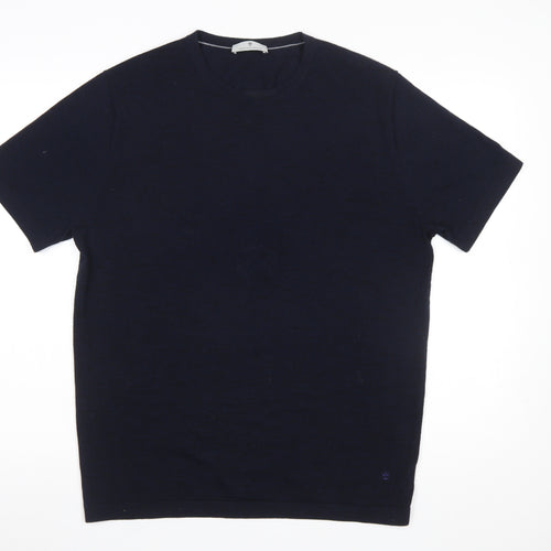 Thomas Maine Men's Blue Merino Wool Crew Neck Short Sleeve Jumper L