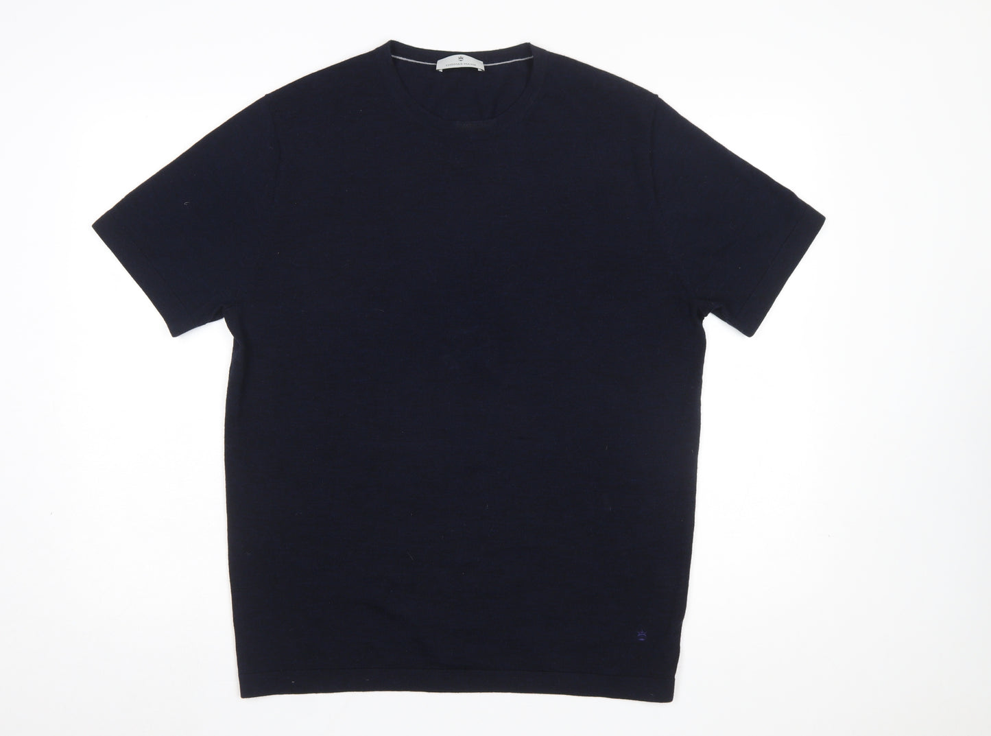 Thomas Maine Men's Blue Merino Wool Crew Neck Short Sleeve Jumper L