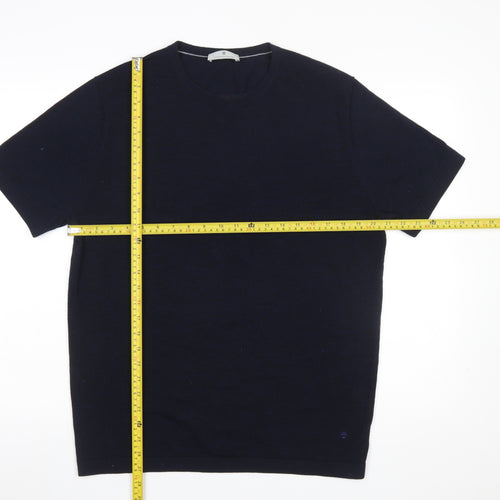 Thomas Maine Men's Blue Merino Wool Crew Neck Short Sleeve Jumper L