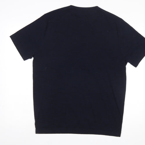 Thomas Maine Men's Blue Merino Wool Crew Neck Short Sleeve Jumper L