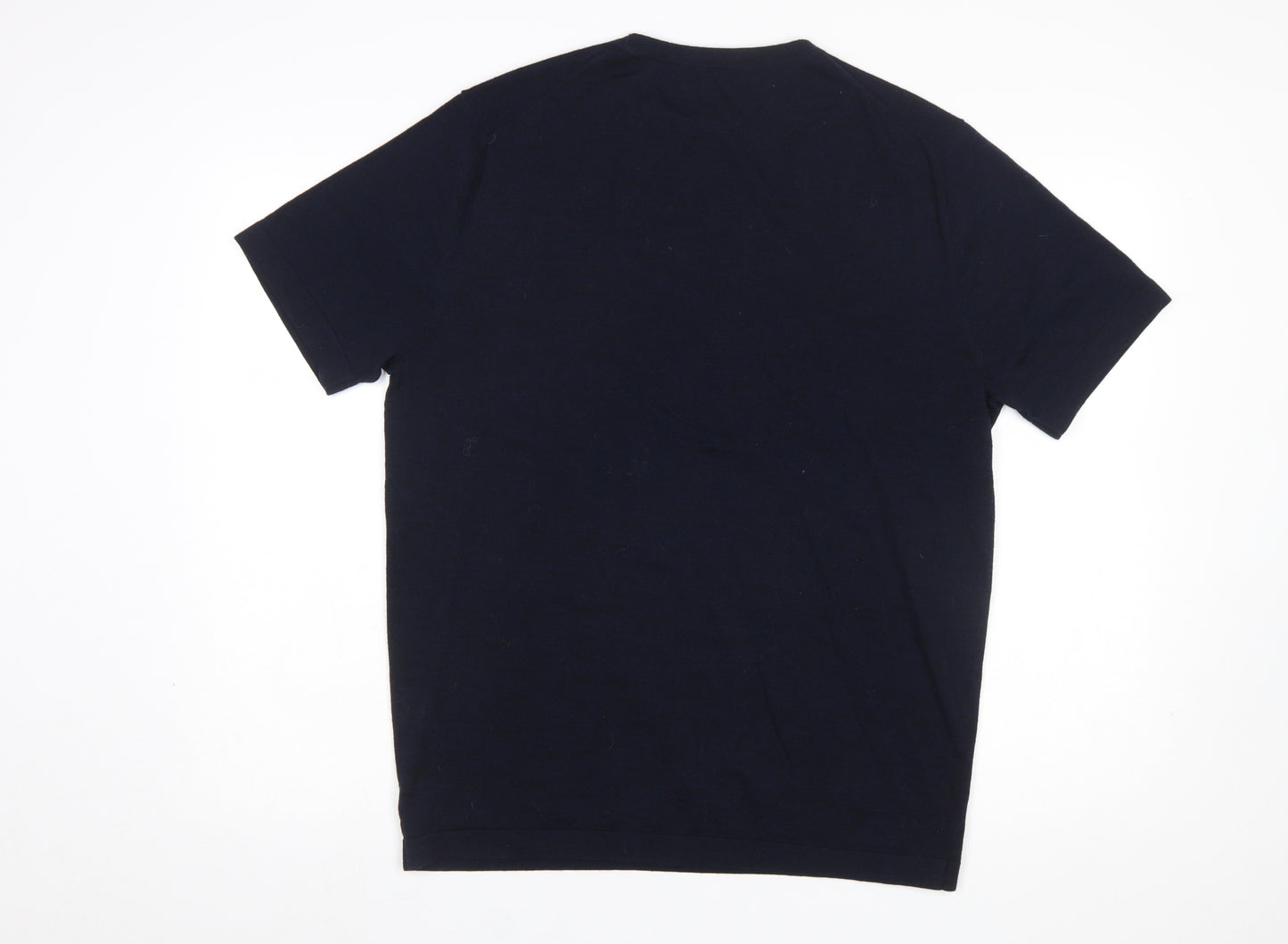 Thomas Maine Men's Blue Merino Wool Crew Neck Short Sleeve Jumper L