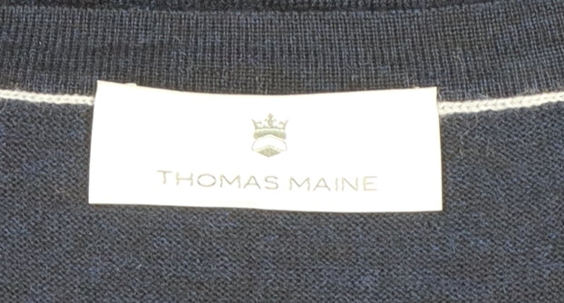 Thomas Maine Men's Blue Merino Wool Crew Neck Short Sleeve Jumper L