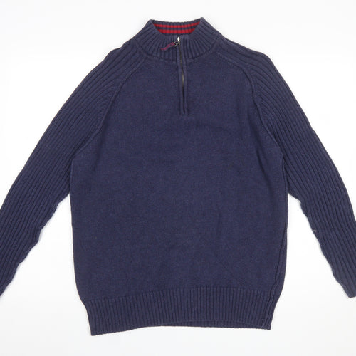 B.U.M. Equipment Men's Blue Cotton 1/4 Zip Knit Jumper Size M