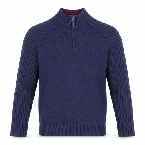 B.U.M. Equipment Men's Blue Cotton 1/4 Zip Knit Jumper Size M