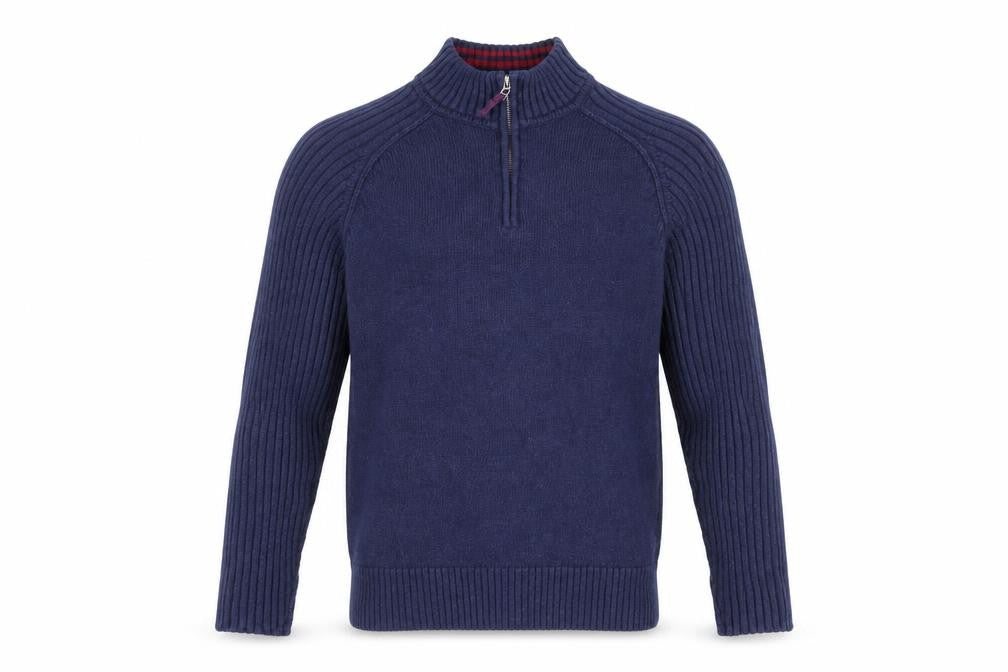 B.U.M. Equipment Men's Blue Cotton 1/4 Zip Knit Jumper Size M