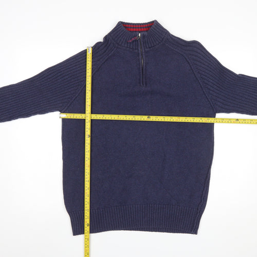 B.U.M. Equipment Men's Blue Cotton 1/4 Zip Knit Jumper Size M