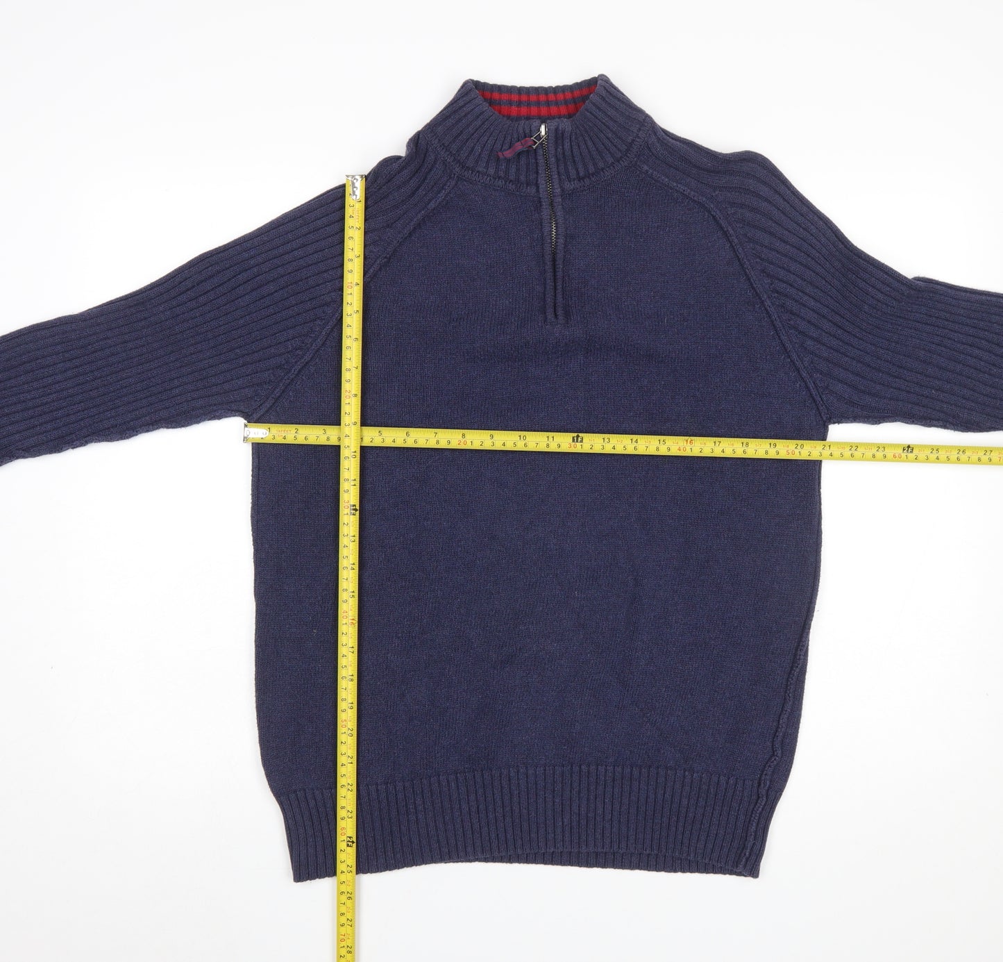 B.U.M. Equipment Men's Blue Cotton 1/4 Zip Knit Jumper Size M