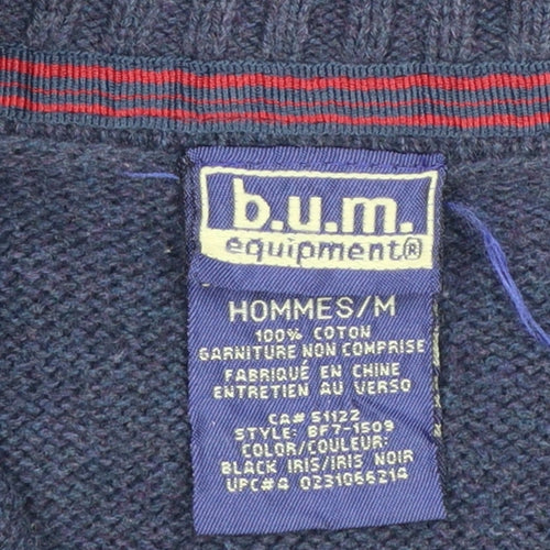 B.U.M. Equipment Men's Blue Cotton 1/4 Zip Knit Jumper Size M