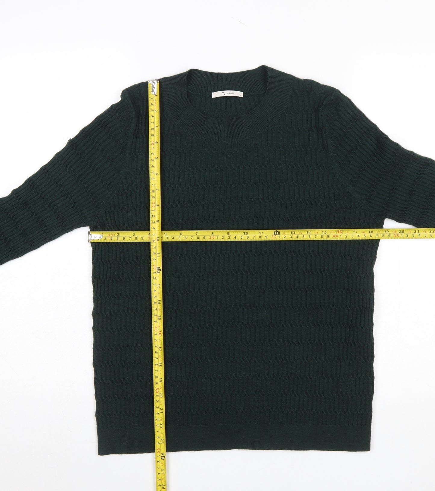 Tu Women Green Crew Neck Knit Jumper Size 14