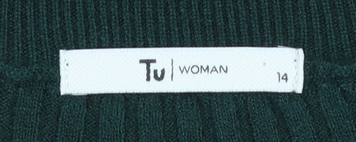 Tu Women Green Crew Neck Knit Jumper Size 14