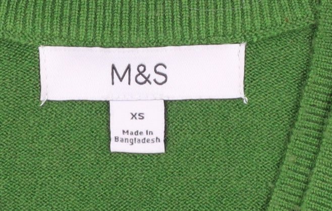 Marks and Spencer Women's Green V-Neck Pullover Jumper XS
