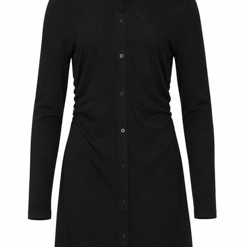 NA-KD Women Black Long Sleeve Collared Shirt Dress L