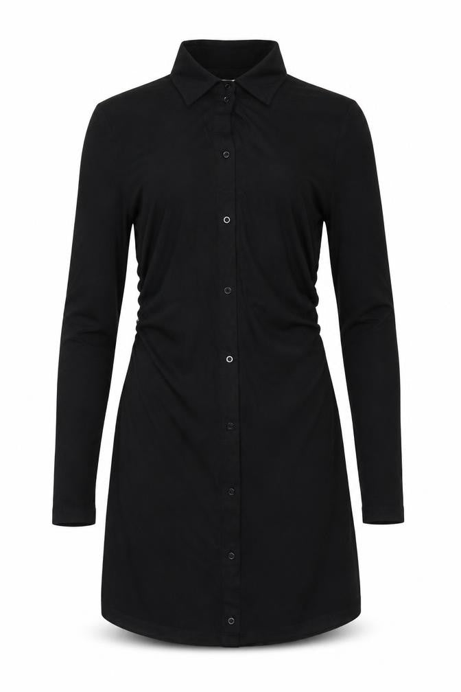 NA-KD Women Black Long Sleeve Collared Shirt Dress L