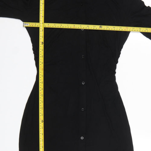 NA-KD Women Black Long Sleeve Collared Shirt Dress L