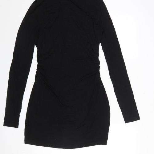 NA-KD Women Black Long Sleeve Collared Shirt Dress L