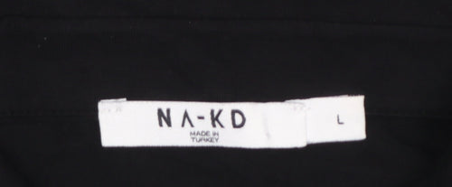 NA-KD Women Black Long Sleeve Collared Shirt Dress L
