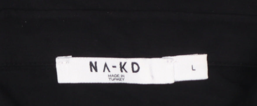 NA-KD Women Black Long Sleeve Collared Shirt Dress L