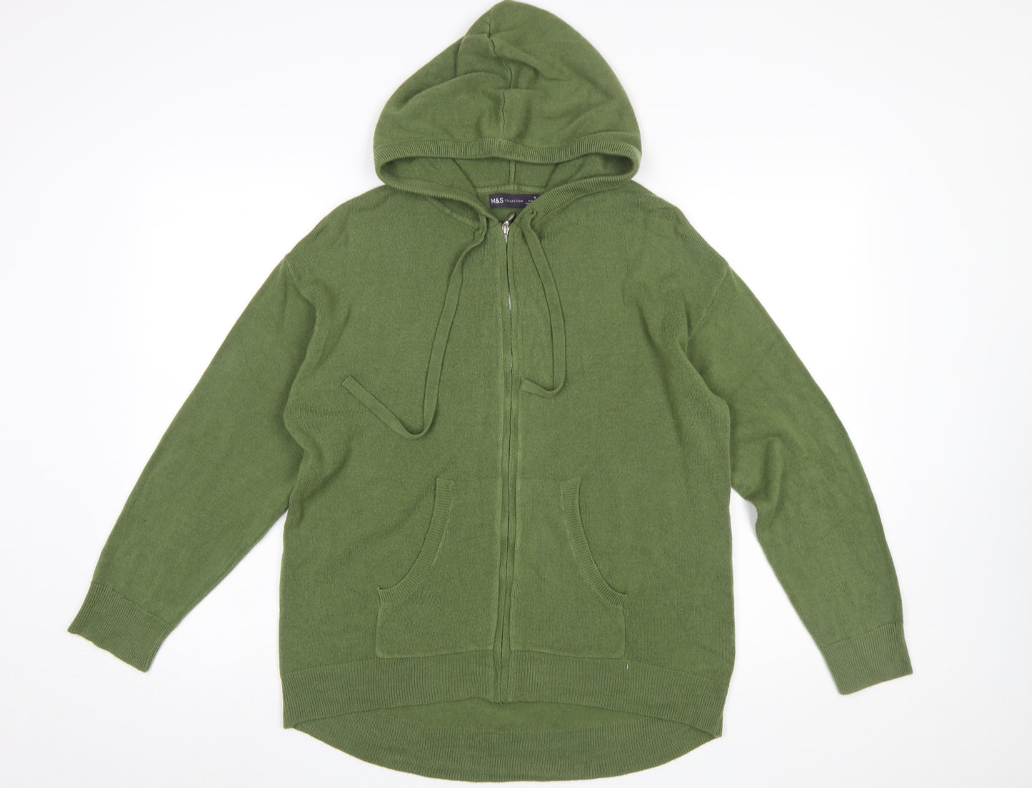 Marks and Spencer Women’s Green Acrylic Full Zip Hooded Jumper M