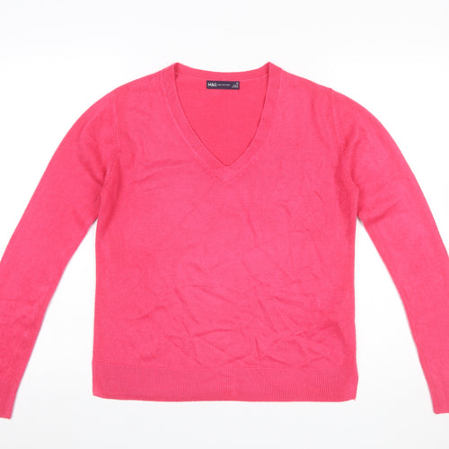 Marks and Spencer Women’s Pink V-Neck Acrylic Jumper Size 10