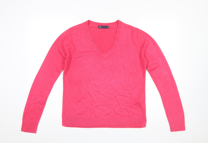 Marks and Spencer Women’s Pink V-Neck Acrylic Jumper Size 10