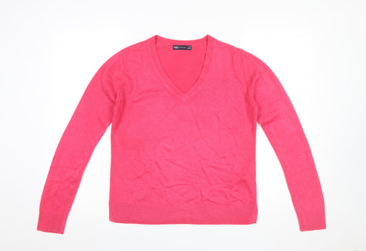 Marks and Spencer Women’s Pink V-Neck Acrylic Jumper Size 10