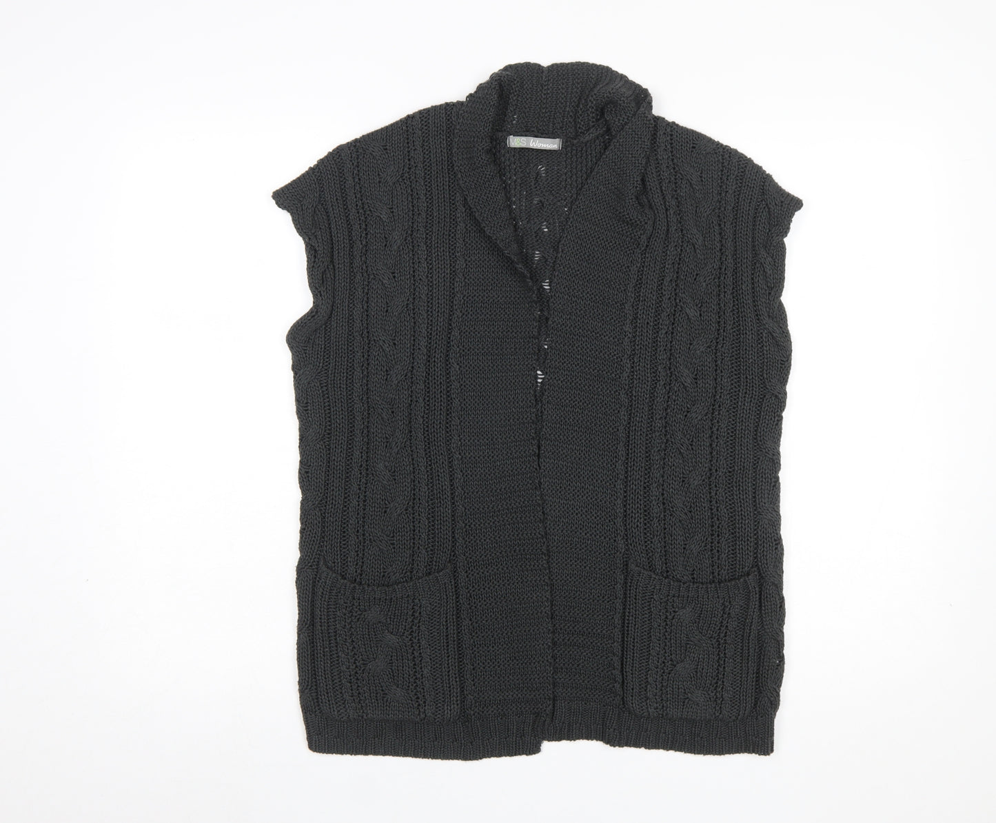 Marks and Spencer Women's Grey Cable Knit Sleeveless Cardigan S