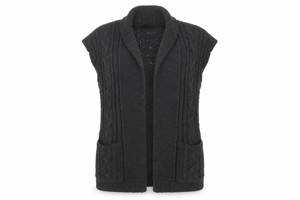 Front view of Marks & Spencer Women's Grey Cable Knit Sleeveless Cardigan S